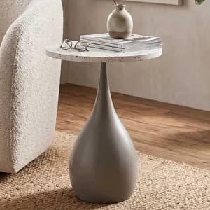Side tables in gray metal and artificial marble, Elara brings sleek, modern sophistication.
