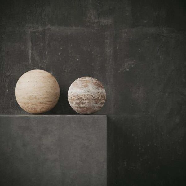 Decorative travertine stone spheres – Luna Sphere luxury accessories adding timeless elegance to UAE interiors" كرات زخرفية من حجر الترافرتين – إكسسوارات فاخرة تضيف لمسة خالدة لأجواء المنازل في الإمارات