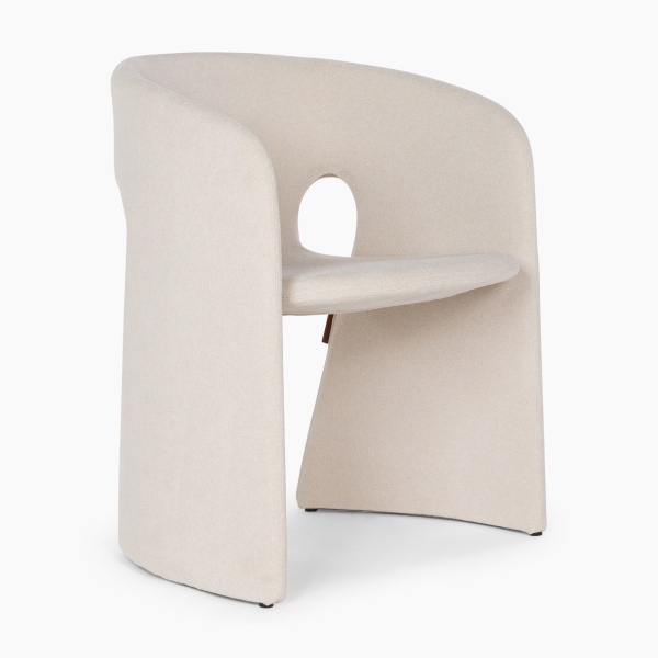 Back angle of Aether Pearl dining chair showing curved back and side cut-out design زاوية خلفية لكرسي أيثر بيرل تُظهر الظهر المنحني والفتحات الجانبية الأنيقة