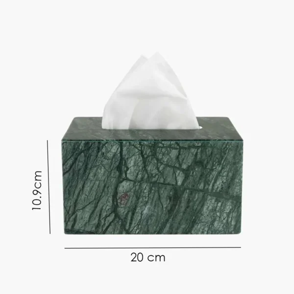 Luxury rectangular tissue box in rich Indian Green marble elegance meets functionality. UAE