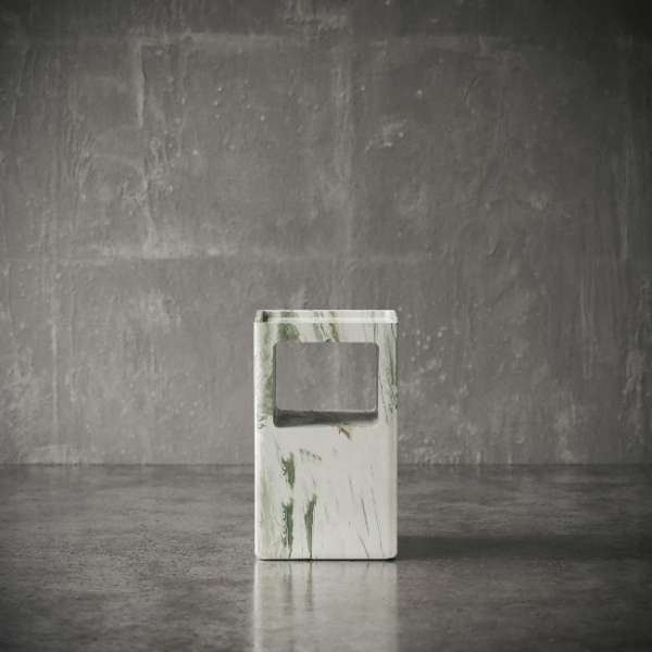 Seraph side table in rectangular design made from green and white Shangrila marble – luxury accent furniture handcrafted in Turkey, available in the UAE "طاولة جانبية سيراف بتصميم مستطيل مصنوعة من رخام شانغريلا الأخضر والأبيض – أثاث فاخر مصنوع يدويًا في تركيا ومتوفر في الإمارات"