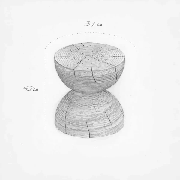 Luxury Ombra wooden side table with visible grain and natural cracks, dimensions 37cm wide by 42cm high – artisan-crafted furniture for premium interiors "طاولة جانبية خشبية فاخرة من طراز أومبرا بملمس طبيعي وتشققات خشبية، الأبعاد 37 سم عرض و42 سم ارتفاع – أثاث مصمم يدويًا للمساحات الراقية."