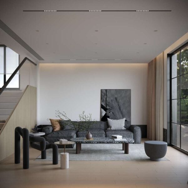 Sierra terrazzo coffee table featured in a contemporary Dubai living room – perfect blend of art and functionality طاولة قهوة تيرازو من طراز سييرا داخل غرفة معيشة عصرية في دبي – مزيج مثالي بين الفن والوظيفة