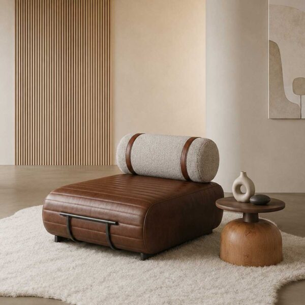 Luxury low lounge chair from natural leather and made for luxury apartments and villas in Dubai UAE