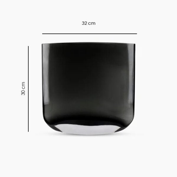 Smoky black curved glass vase with metallic base, subtle elegance for modern homes. UAE - Dimensions
