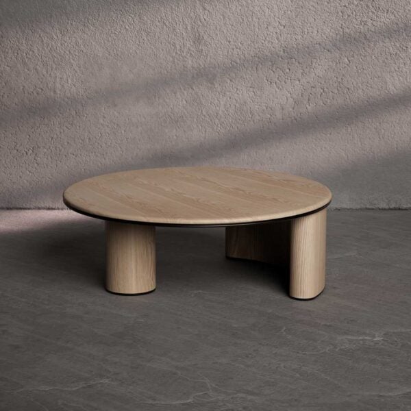Front view of the Auralith Coffee Table with its minimalist circular top – Elegant wooden coffee table in Dubai & Abu Dhabi.
