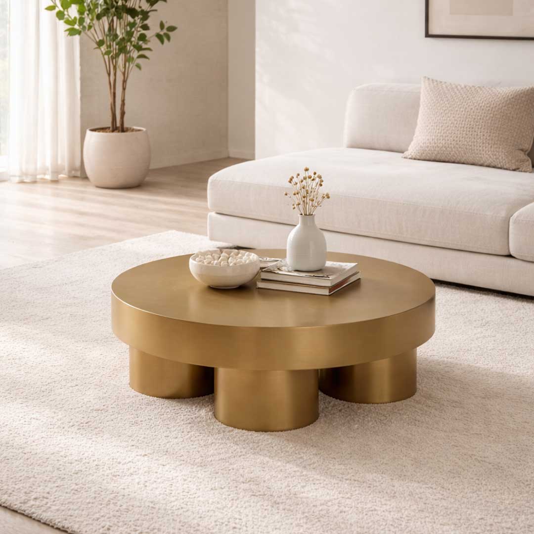Forma Grand Coffee Table in champagne gold finish – bold sculptural design for sophisticated interiors and contemporary homes in the UAE