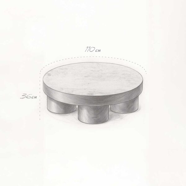 Forma Grand Coffee Table technical drawing showing diameter and height – luxurious metallic coffee table design with sculptural legs. Perfect for modern UAE interiors.