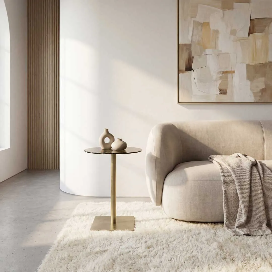 High-end luxury sofa and designer side table for modern homes in Dubai and Abu Dhabi, showcasing premium contemporary furniture design