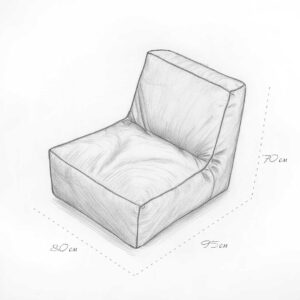 Sketch drawing of the Molaro Sofa showing detailed dimensions — width 80 cm, depth 95 cm, and height 70 cm — highlighting its soft, low-profile lounge design for luxury interiors in Dubai and Abu Dhabi.