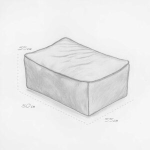 Sketch drawing of the Molaro Ottoman showing precise dimensions — width 80 cm, depth 55 cm, and height 35 cm — designed to complement the Molaro Sofa in modern and elegant living spaces in Dubai and Abu Dhabi