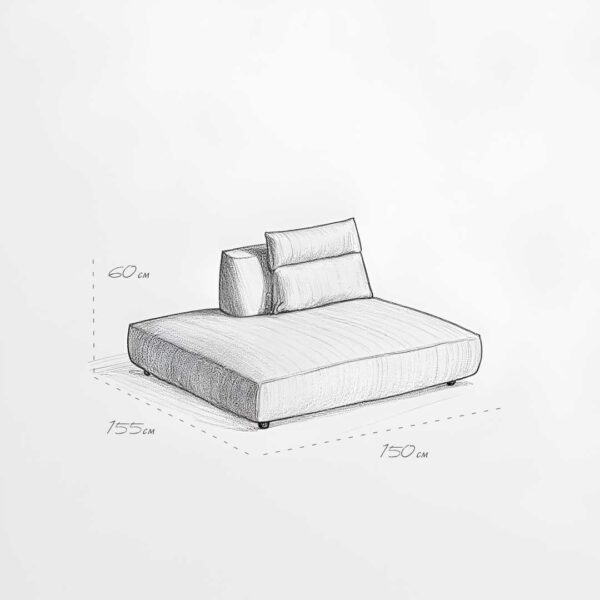 Alvaro Single Seater modular sofa sketch with dimensions 90×100×60 cm – white fabric armchair module for modern luxury living in Dubai and UAE. رسم توضيحي للمقعد الأحادي ألفارو المعياري بأبعاد 90×100×60 سم – وحدة بقماش أبيض فاخرة تناسب المعيشة العصرية في دبي والإمارات.