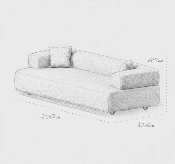 Celon luxury sofa dimensions – 250 cm wide designer sofa in premium boucle fabric for modern UAE interiors.