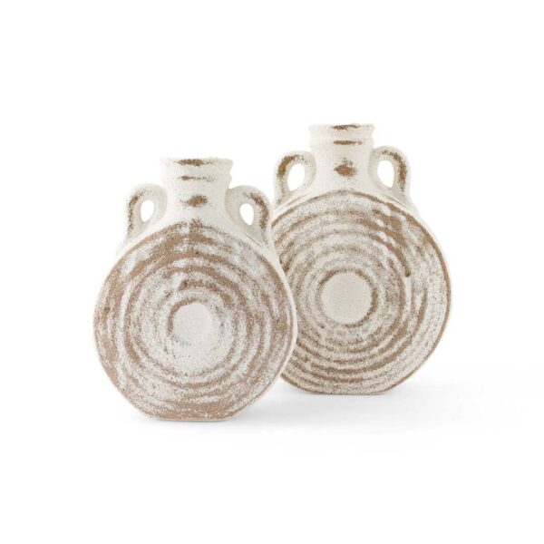 Pair of Desert Spiral Grande Ceramic Vases with textured spiral design, showcasing artisanal craftsmanship and timeless elegance – luxury home décor UAE.
