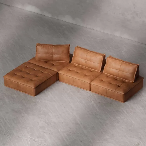 Moors L-shape modular sofa in buffalo leather – versatile sectional sofa for modern UAE interiors.