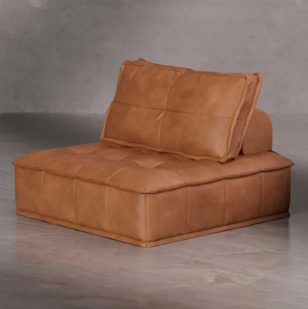 Side view of Moors modular sofa in buffalo leather – elegant profile for modern interiors in UAE.