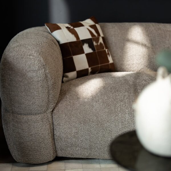 Orselle 3-Seater Sofa arm detail in textured dusty grey fabric – elegant modern upholstery UAE.