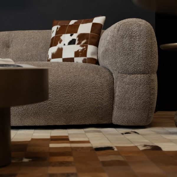 Orselle 3-Seater Sofa detail with patterned cushion – dusty grey fabric sofa for stylish interiors Abu Dhabi.