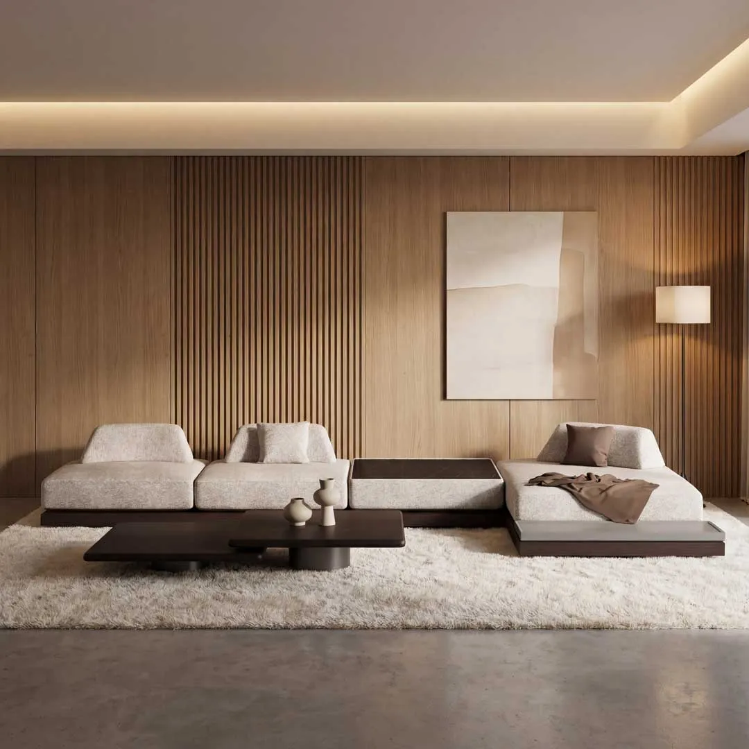 Luxury modern living room furniture in Dubai and Abu Dhabi featuring an elegant designer sofa set paired with a premium contemporary coffee table, showcasing high-end craftsmanship, minimalist design, and upscale interior styling for luxury homes