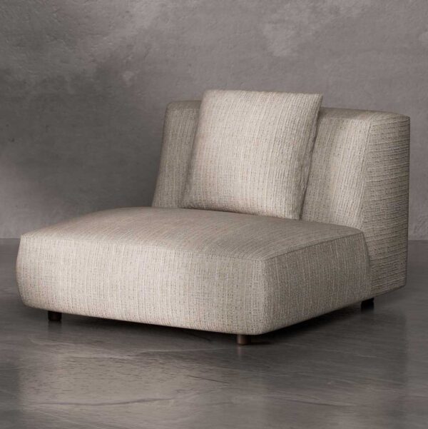 “Contemporary single-seater lounge chair with soft beige upholstery and minimalist design — luxury furniture piece for modern living spaces by a premium brand in Dubai and Abu Dhabi, UAE