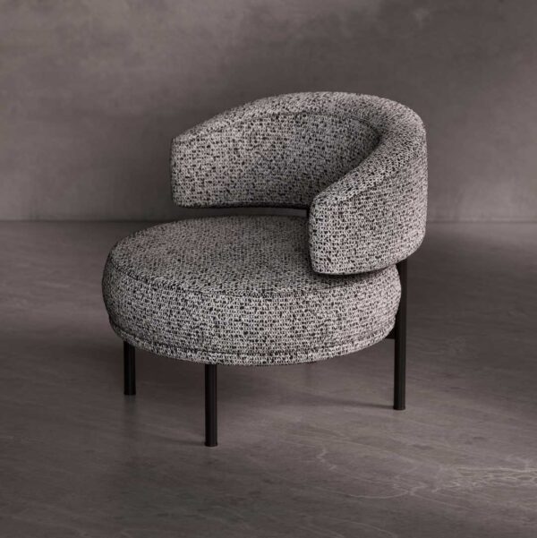 Luxury Vireo Lounge Chair in textured black and white fabric with sculpted backrest modern designer chair for living rooms in Dubai and Abu Dhabi.