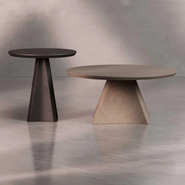Lenora Alto coffee and side table set in black and natural oak — minimalist sculptural tables for luxury modern interiors in Dubai and Abu Dhabi, UAE.