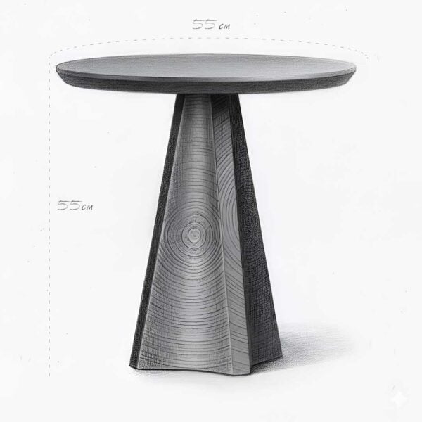 Design sketch of Lenora Alto Side Table with 55 cm height — geometric silhouette showcasing elegant modern craftsmanship for UAE luxury homes.