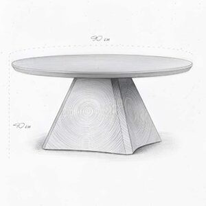 Design sketch of Lenora Pico Coffee Table with 40 cm height and 90 cm diameter — modern beige oak table for luxury homes in Dubai and Abu Dhabi.