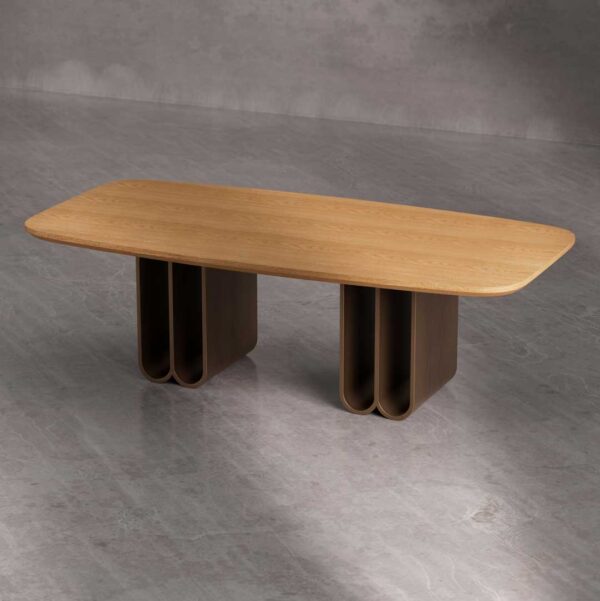 Olenza Dining Table — minimalist detail of luxury wooden dining furniture in Abu Dhabi, UAE.