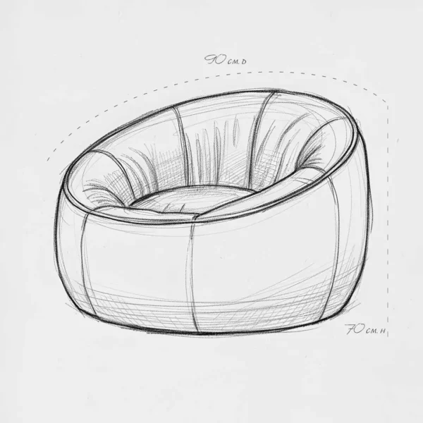 Artistic sketch of Opulent Lounge Chair with measurements — rounded design concept for luxury modern homes in UAE.
