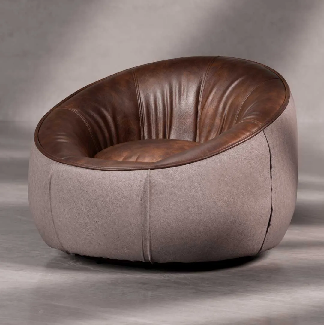 Full view of Opulent Lounge Chair in interior setting soft grey velvet and polished metal base in Dubai luxury home.