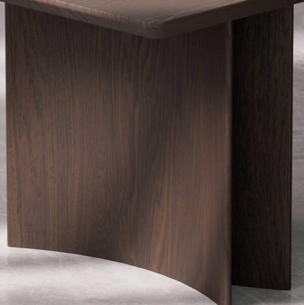 Close-up of solid hickory wood curved base detail on luxury dining table for high-end villas in Palm Jumeirah and premium Dubai Villas .