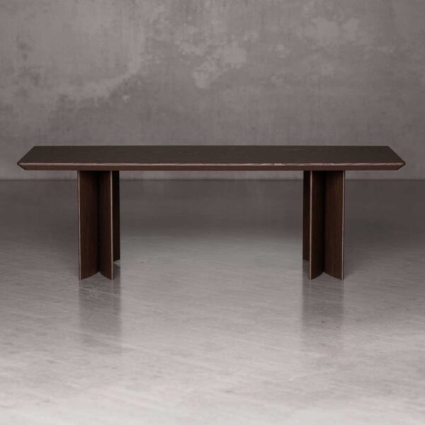 Luxury solid wood dining table styled in a modern villa interior, perfect for Emirates Hills homes and Downtown Dubai penthouses.