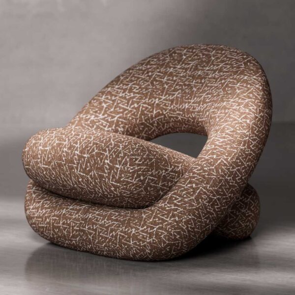 Zen Lounge Chair in rich textured fabric with soft organic lines and low sculptural profile. A luxury lounge chair crafted for contemporary interiors and high-end design projects across Dubai and the UAE.